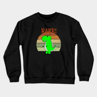 Distressed Cute And Angry Dino Retro Sunset Crewneck Sweatshirt